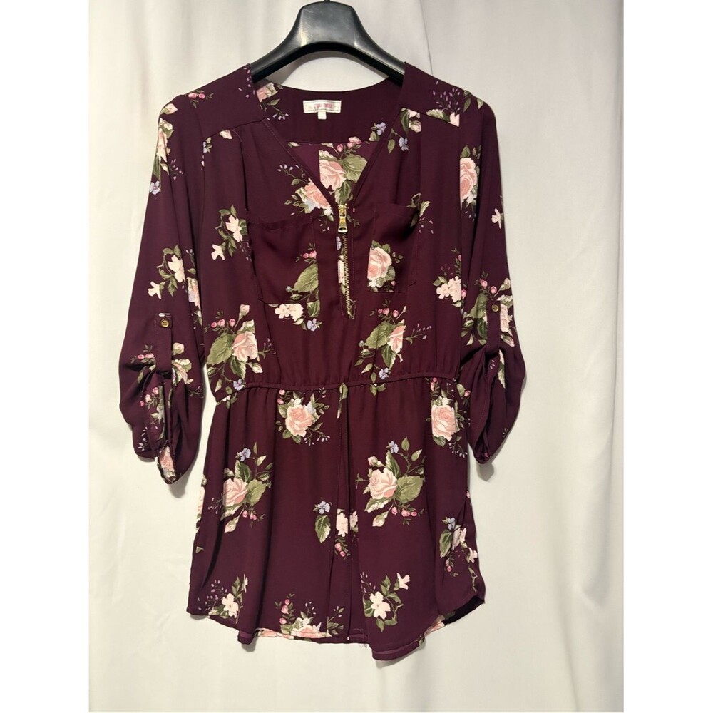 Stella Tweed Plum Floral Zip-Front Women's Tunic
